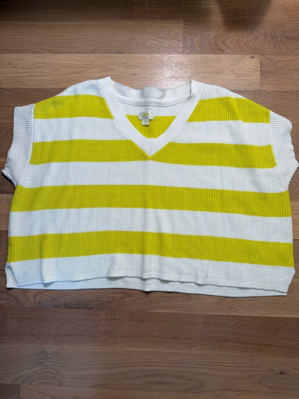 Maeve Anthropologie Yellow & White Striped V-Neck Knit Tee